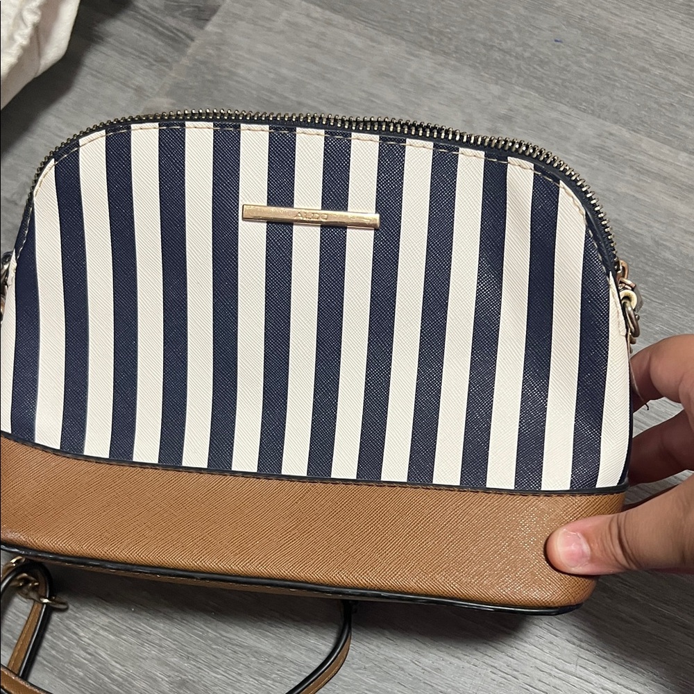 Aldo Navy and Brown Striped Crossbody Bag